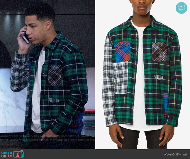 Jaywalker Pieced Patchwork Plaid Flannel Shirt worn by Andre Johnson Jr (Marcus Scribner) on Black-ish