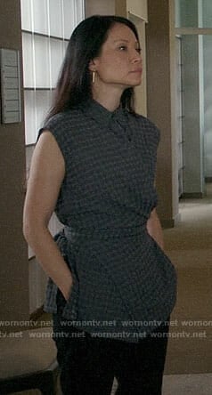 Joan's grey checked top on Elementary