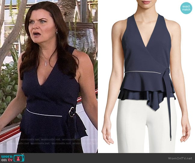 Jonathan Simkhai Satin Crepe Sleeveless Wrap Blouse worn by Katie Logan (Heather Tom) on The Bold and the Beautiful