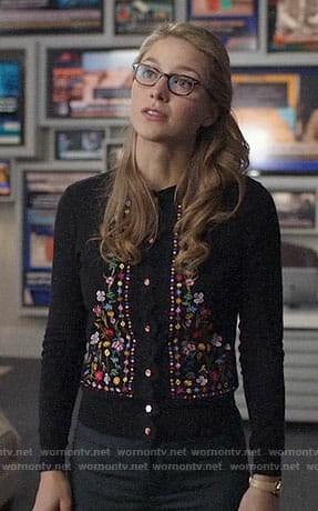 Kara’s floral embroidered cardigan on Supergirl