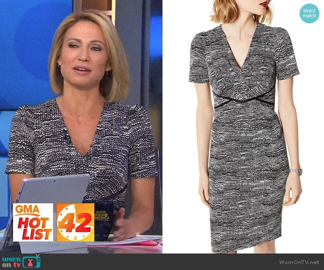 Puff-Sleeve Sheath Dress by Karen Millen worn by Amy Robach on Good Morning America