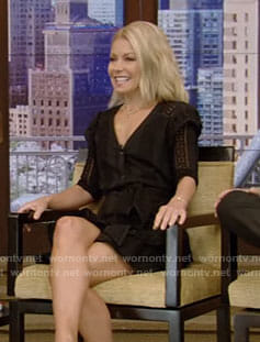 Kelly’s black eyelet ruffled mini dress on Live with Kelly and Ryan