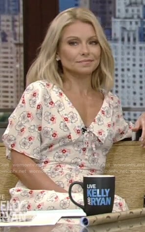 Kelly’s white floral midi dress on Live with Kelly and Ryan