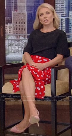 Kelly’s red strawberry print skirt on Live with Kelly and Ryan