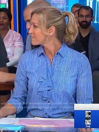 Lara’s striped ruffle front shirtdress on Good Morning America