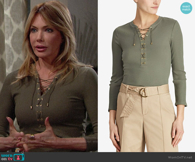 LAUREN Ralph Lauren Ribbed Lace-Up Top worn by Taylor on The Bold and the Beautiful