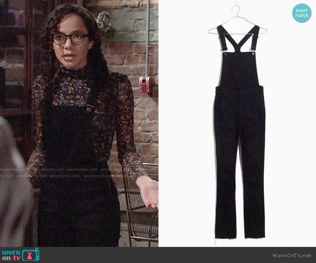 Madewell Skinny Overalls Raw Hem Edition worn by Mattie Ashby (Lexie Stevenson) on The Young and the Restless