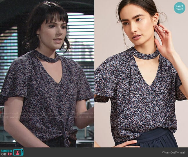 Anthropologie Printed Cutout Blouse worn by Tessa Porter (Cait Fairbanks) on The Young and the Restless