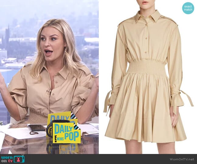 WornOnTV: Morgan’s beige smocked waist shirtdress on E! News Daily Pop ...