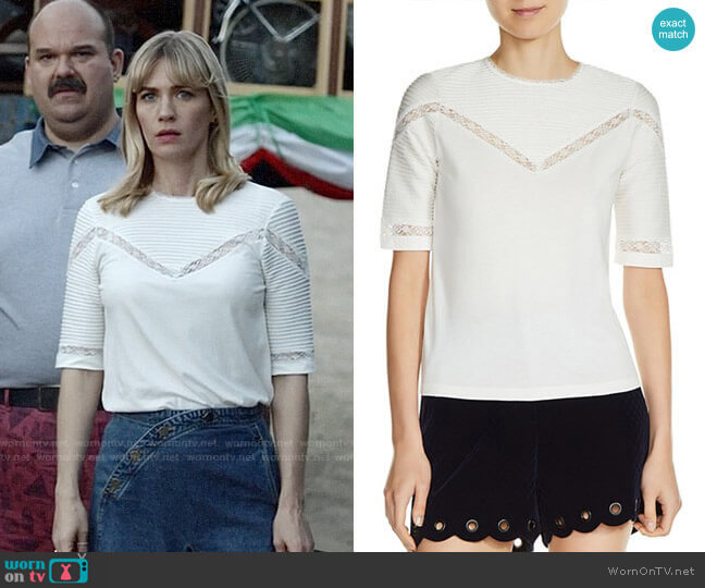 Maje Tasha Lace Seam Tee worn by Melissa Shart (January Jones) on Last Man On Earth