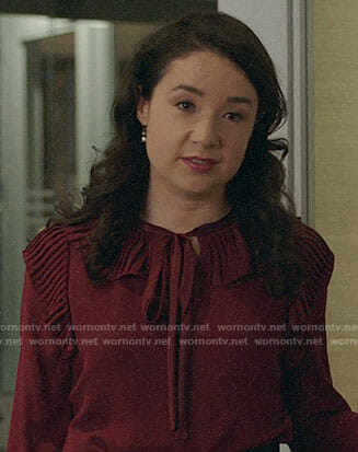 Marissa’s red blouse with ruffles on The Good Fight