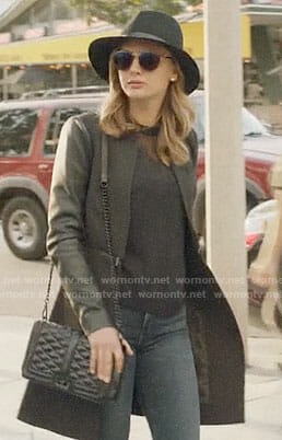Megan's zip-waist coat with leather sleeves on The Arrangement