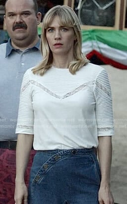 Melissa's white lace inset top on Last Man on Earth
