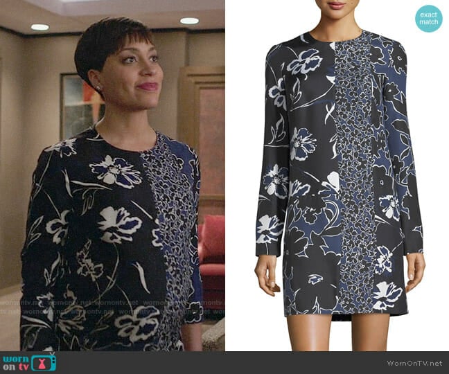 Michael Kors Patchwork Long-Sleeve Shift Dress worn by Lucca Quinn (Cush Jumbo) on The Good Fight