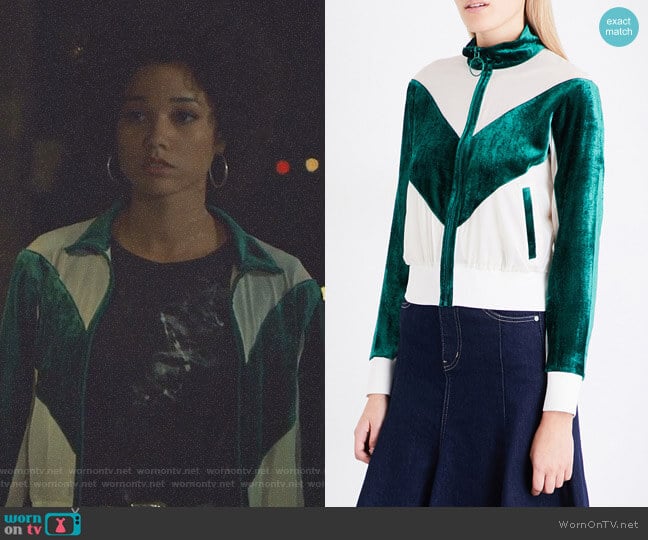 Contrast-Panel Silk-Georgette and Velour Jacket by Mo&Co. worn by Maia Roberts (Alisha Wainwright ) on Shadowhunters