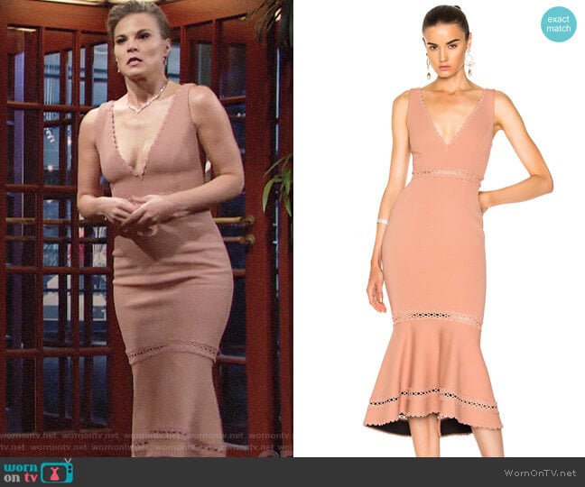 Nicholas Bandage Plunge Midi Dress worn by Phyllis Newman (Gina Tognoni) on The Young and the Restless