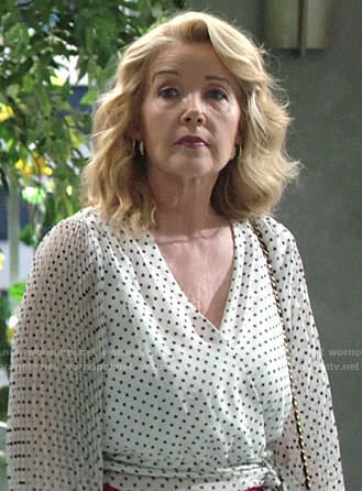 Nikki's polka dot wrap blouse on The Young and the Restless