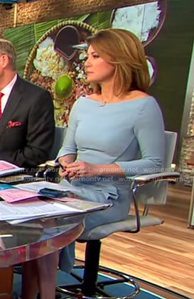 Norah’s blue slit sleeve dress on CBS This Morning