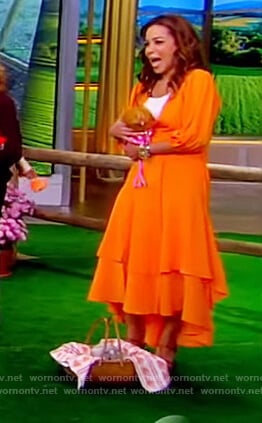 Sunny's orange tiered wrap dress on The View