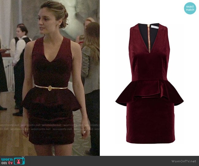 Pierre Balmain Cotton-blend Velvet Peplum Mini Dress worn by Megan Morrison (Christine Evangelista) on The Arrangement