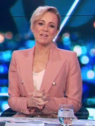 Carrie’s pink gold button blazer on The Project