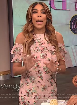 Wendy's pink floral print cold shoulder dress on The Wendy Williams Show