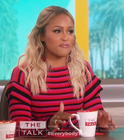 Eve’s pink striped sweater on The Talk