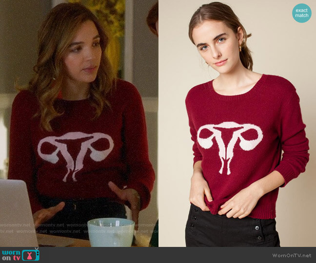 Rachel Antonoff Randy's Reproductive  System Sweater worn by Cassandra (Georgie Flores) on Famous in Love