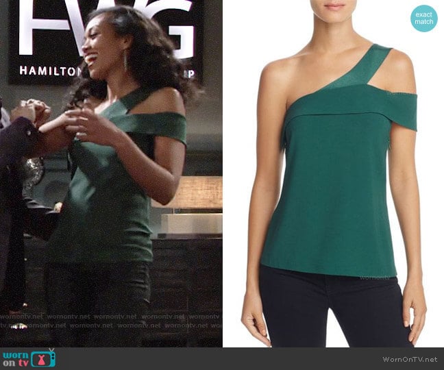 Ramy Brook Luca Asymmetrical Cutout Top worn by Hilary Curtis (Mishael Morgan) on The Young and the Restless