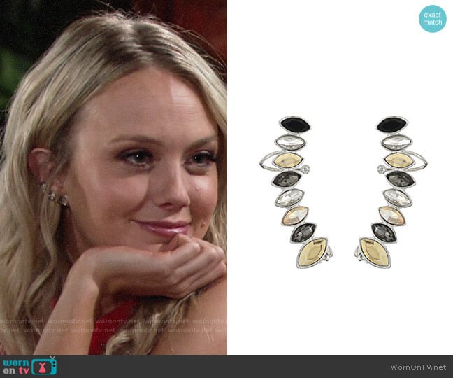 Rebecca Minkoff Stacked Sparkler Ear Climber Earrings worn by Abby Newman (Melissa Ordway) on The Young and the Restless