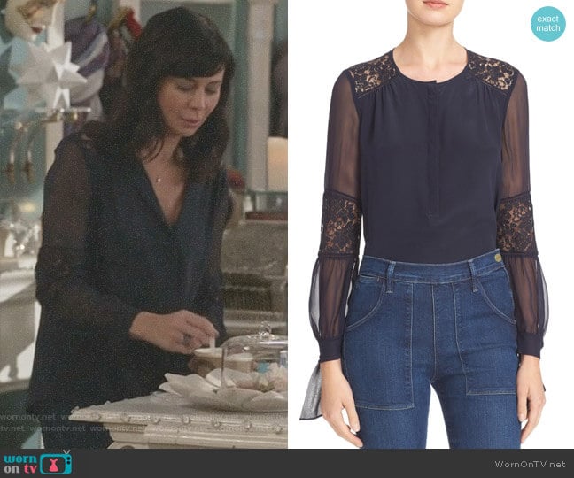 'Sarah' Silk Blouse by Rebecca Taylor worn by Cassandra Nightingale (Catherine Bell) on Good Witch