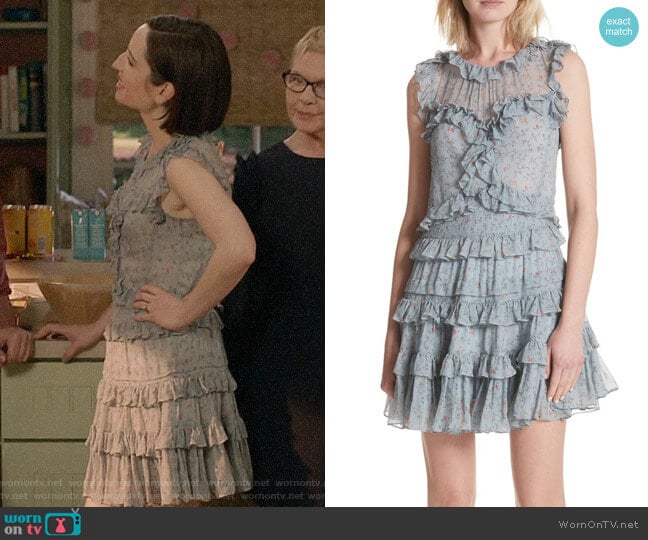 Rebecca Taylor Floral Vine Ruffle Silk Dress worn by Jennifer Short (Zoe Lister-Jones) on Life in Pieces