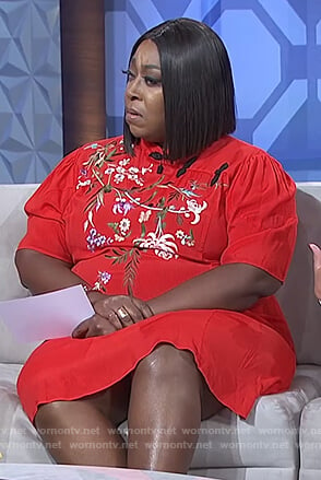 Loni’s red floral embroidered mini dress on The Real