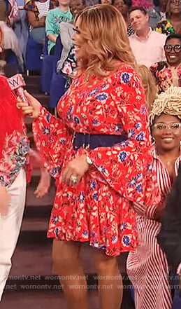 Wendy’s red floral print bell sleeve dress on The Wendy Williams Show