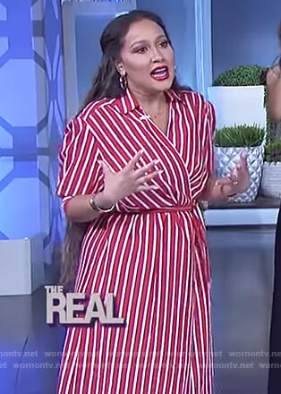 Adrienne’s red striped wrap shirtdress on The Real