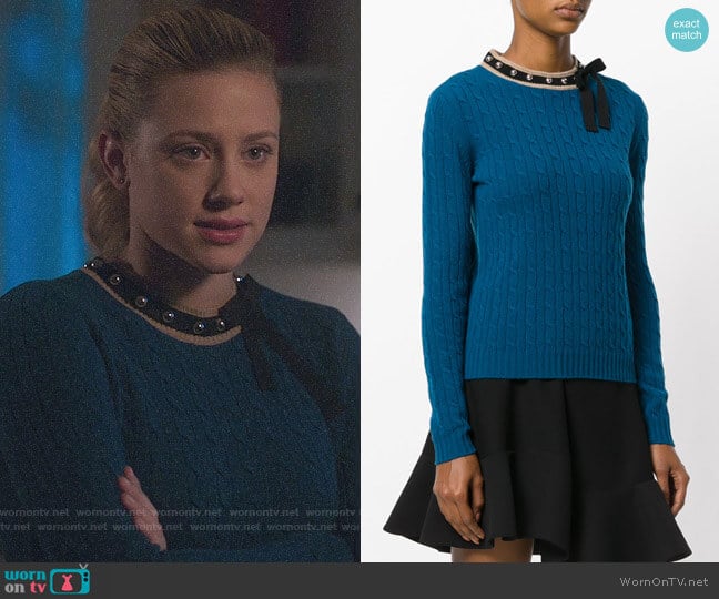 RED Valentino Studded Bow Tie Sweater worn by Betty Cooper (Lili Reinhart) on Riverdale