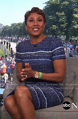 Robin’s blue striped tweed dress on Good Morning America