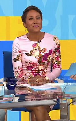 Robin’s pink floral long sleeve dress on Good Morning America