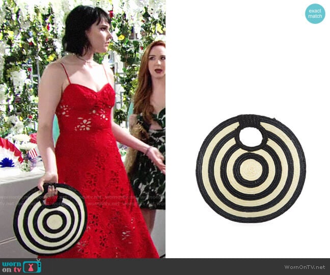 San Diego Hat Company Circular Woven Straw Clutch Bag worn by Tessa Porter (Cait Fairbanks) on The Young and the Restless