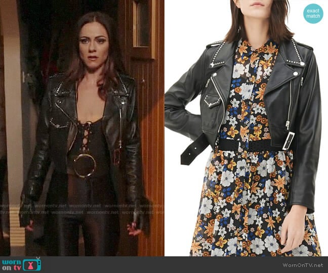 Sandro Vegas Studded Leather Jacket worn by Princess Eleanor (Alexandra Park) on The Royals