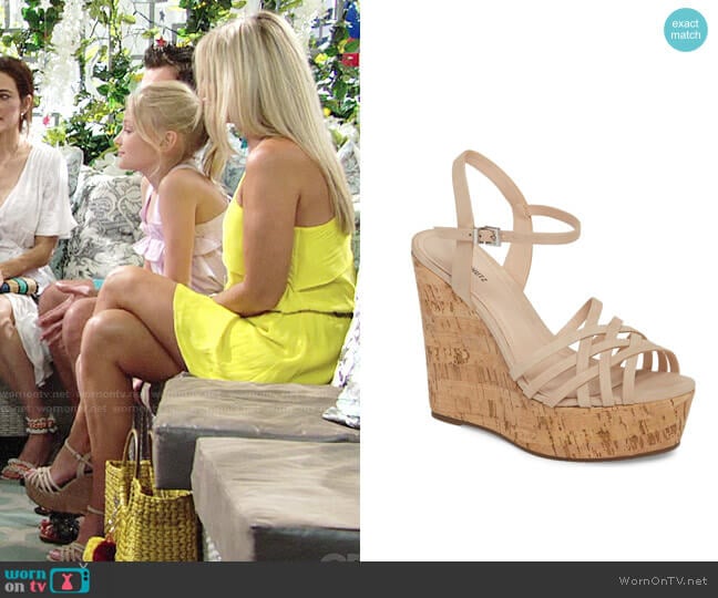 Schutz Louna Platform Wedge Sandal worn by Sharon Newman (Sharon Case) on The Young and the Restless