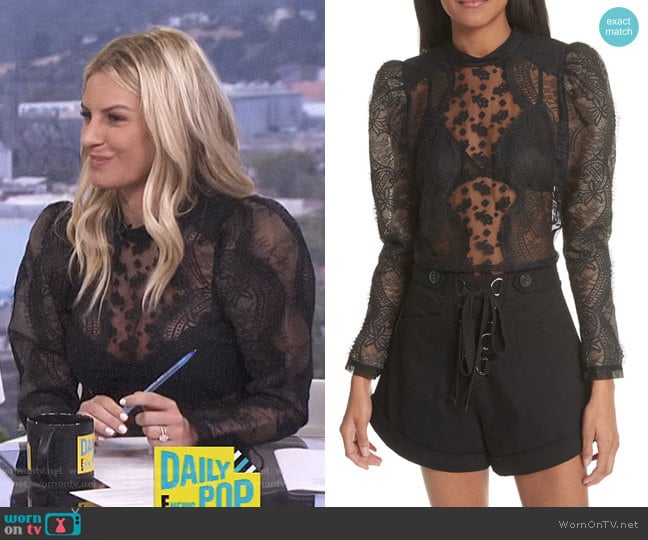 Scalloped Eyelash Lace Blouse by Self Portrait worn by Morgan Stewart on E! News