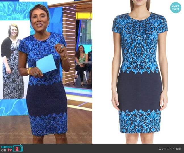 Cool Tones Brocade Knit Dress by St John Collection worn by Robin Roberts on Good Morning America