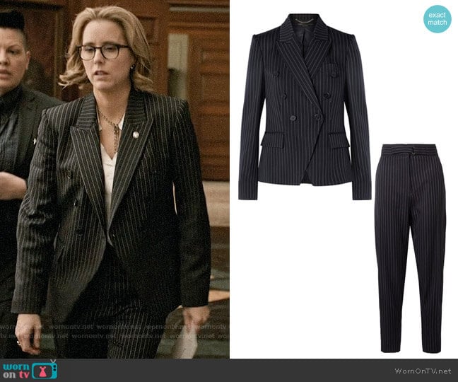 Stella McCartney Pinstriped Double Breasted Blazer and Pants worn by Elizabeth McCord (Téa Leoni) on Madam Secretary