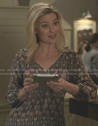 Stephanie’s ikat print blouse on Good Witch