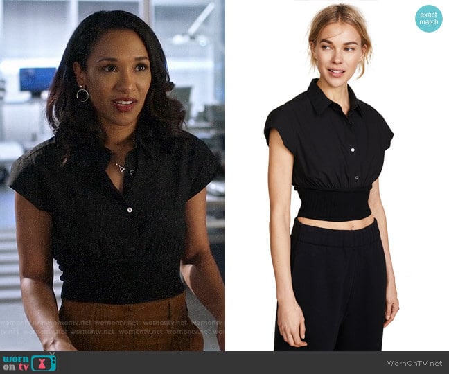 T by Alexander Wang Short Sleeve Button Down with Rib Detail worn by Iris West (Candice Patton) on The Flash