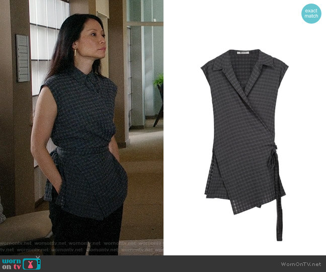 T by Alexander Wang Wrap Effect Gauze Top worn by Joan Watson (Lucy Liu) on Elementary