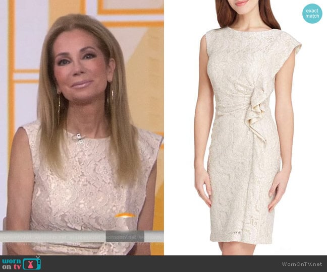 Ruffle Lace Sheath Dress by Tahari ASL worn by Kathie Lee Gifford on Today