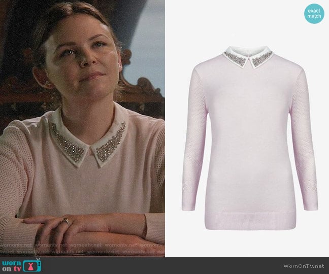 Ted Baker Pink Embellished Collar Sweater worn by Mary Margaret (Ginnifer Goodwin) on Once Upon A Time