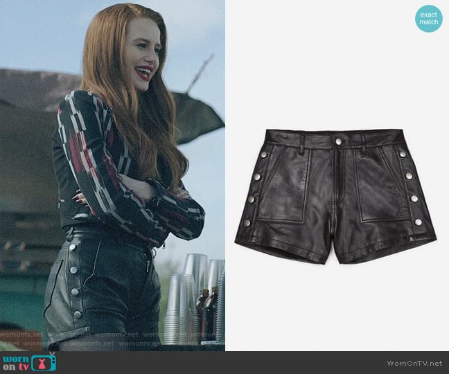 The Kooples Leather Shorts with Button Details worn by Cheryl Blossom (Madelaine Petsch) on Riverdale